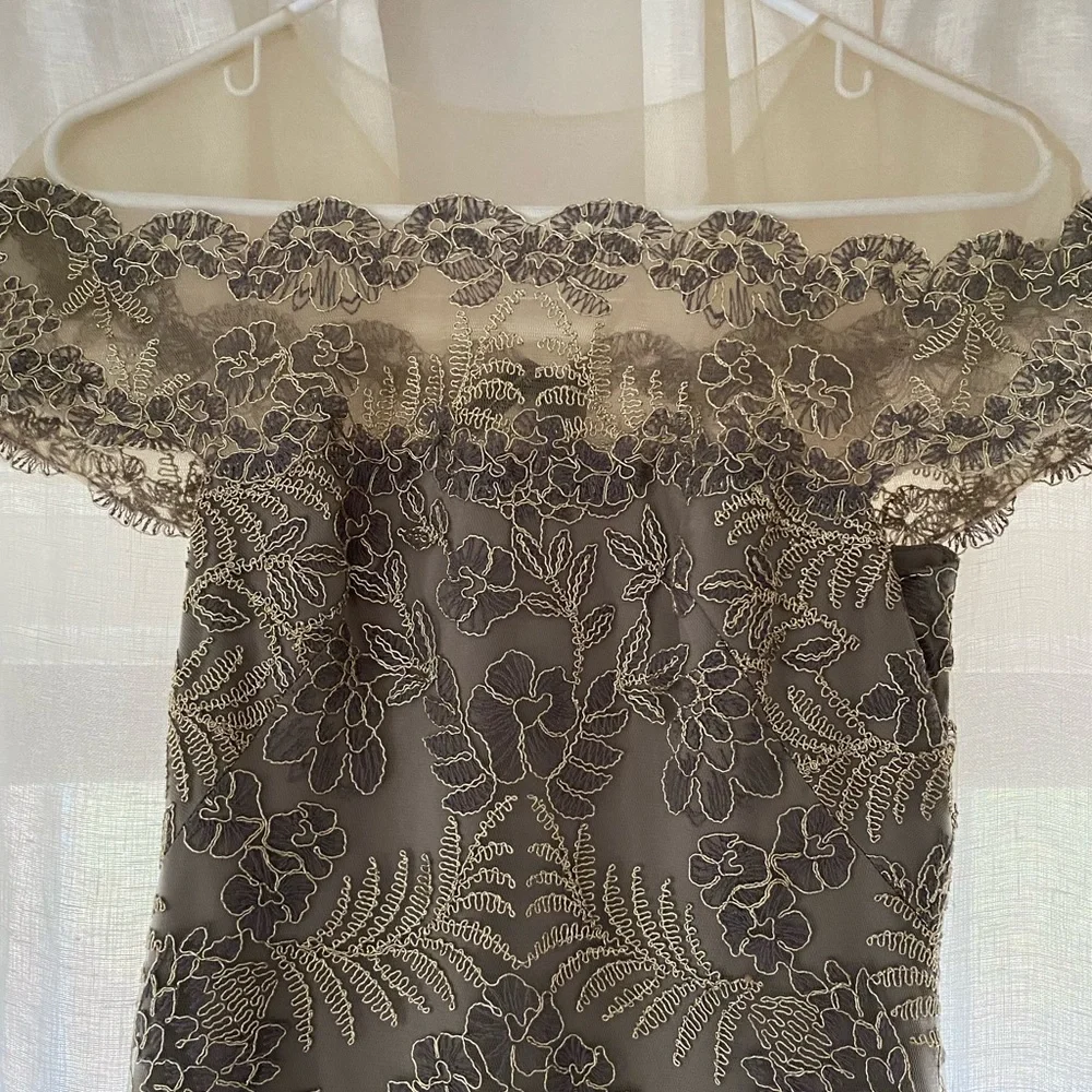 Tadashi Shoji Illusion Off the Shoulder Lace Gown - Picture 2 of 10